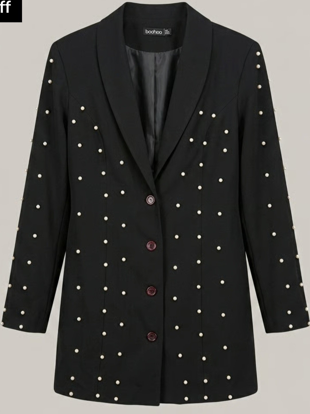 boohoo Black Pearl-Studded Longline Blazer